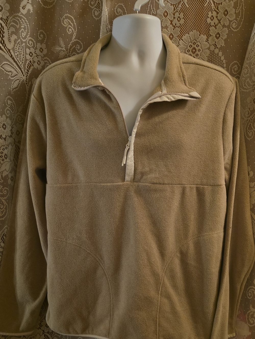 New Goodfellow & Co. Men's L Tan Half-Zip Fleece Pullover Top Cream Trim